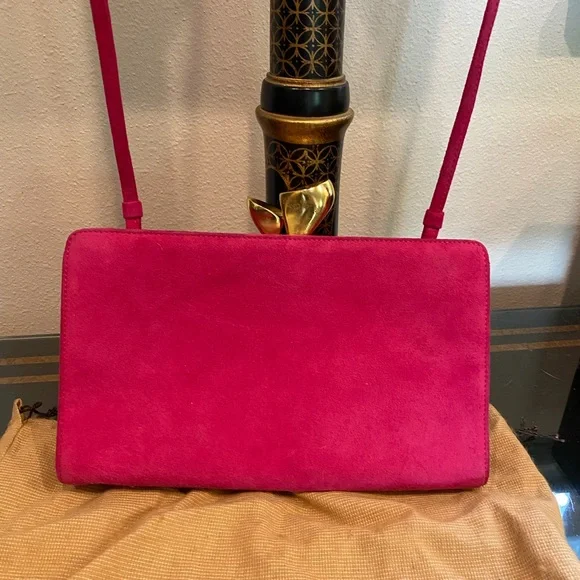 DONNA KAREN VINTAGE NWOT PINK SUEDE CROSSBODY/CLUTCH - Picture 5 of 13